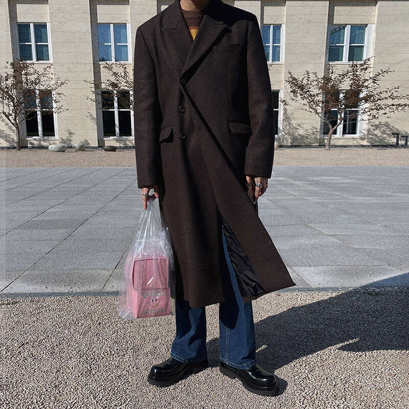 MYQ Coat Men's Mid To Long Autumn Winter Korean Version Loose And Luxurious Thick Woolen Windbreaker Jacket