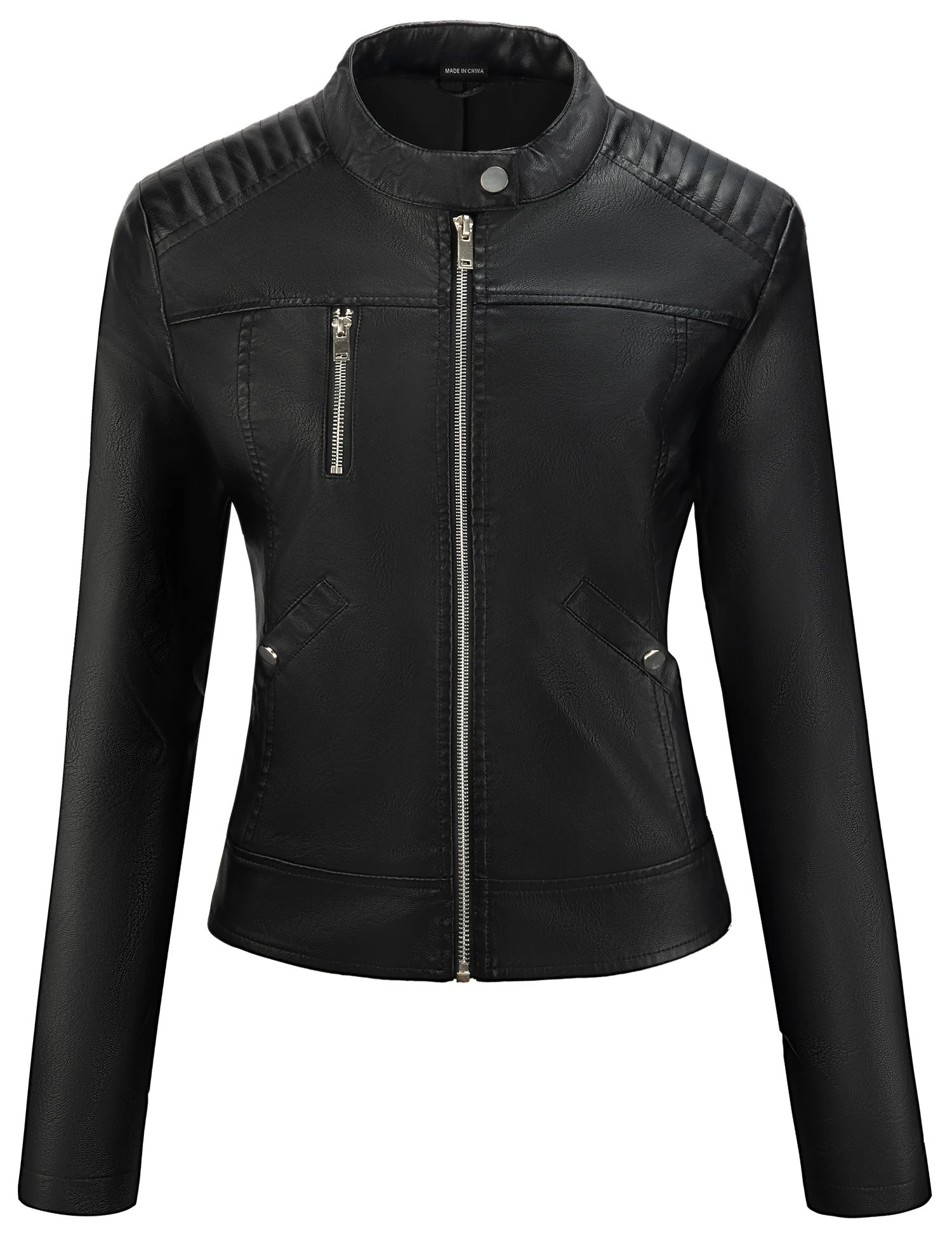 UR Womens Faux Leather Jacket Black Motorcycle Moto Biker Short Coat 241115