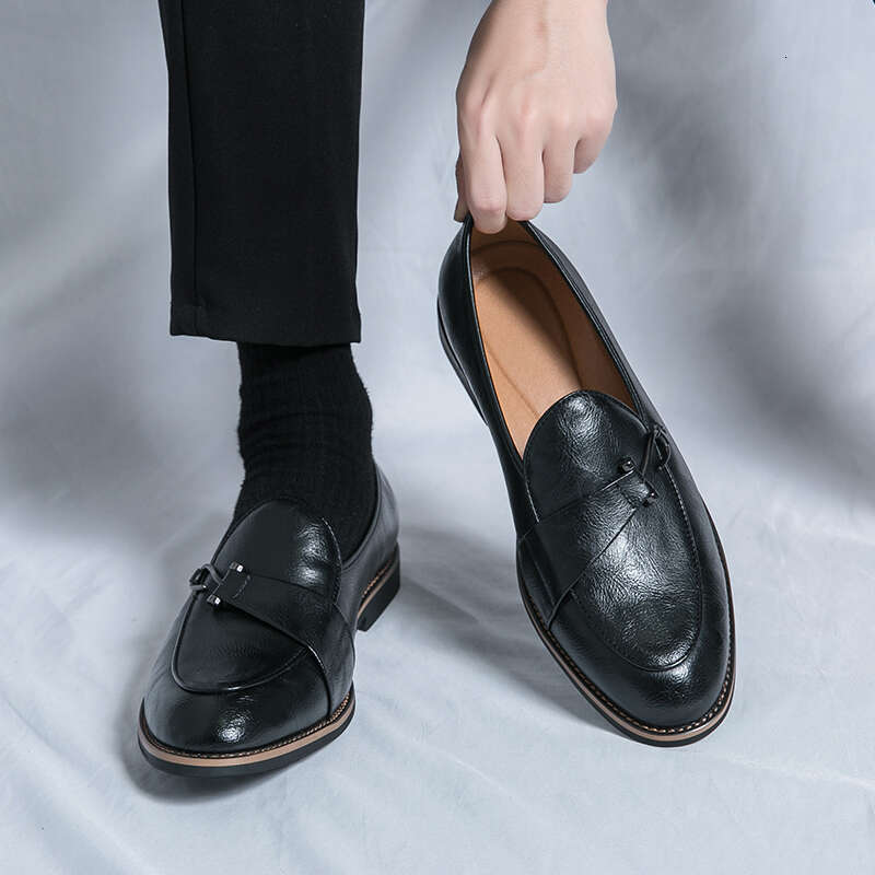 Black Loafers for Men Fashion Stone Pattern Formal Monk Business Handmade Leather Men's Social Driving Shoes