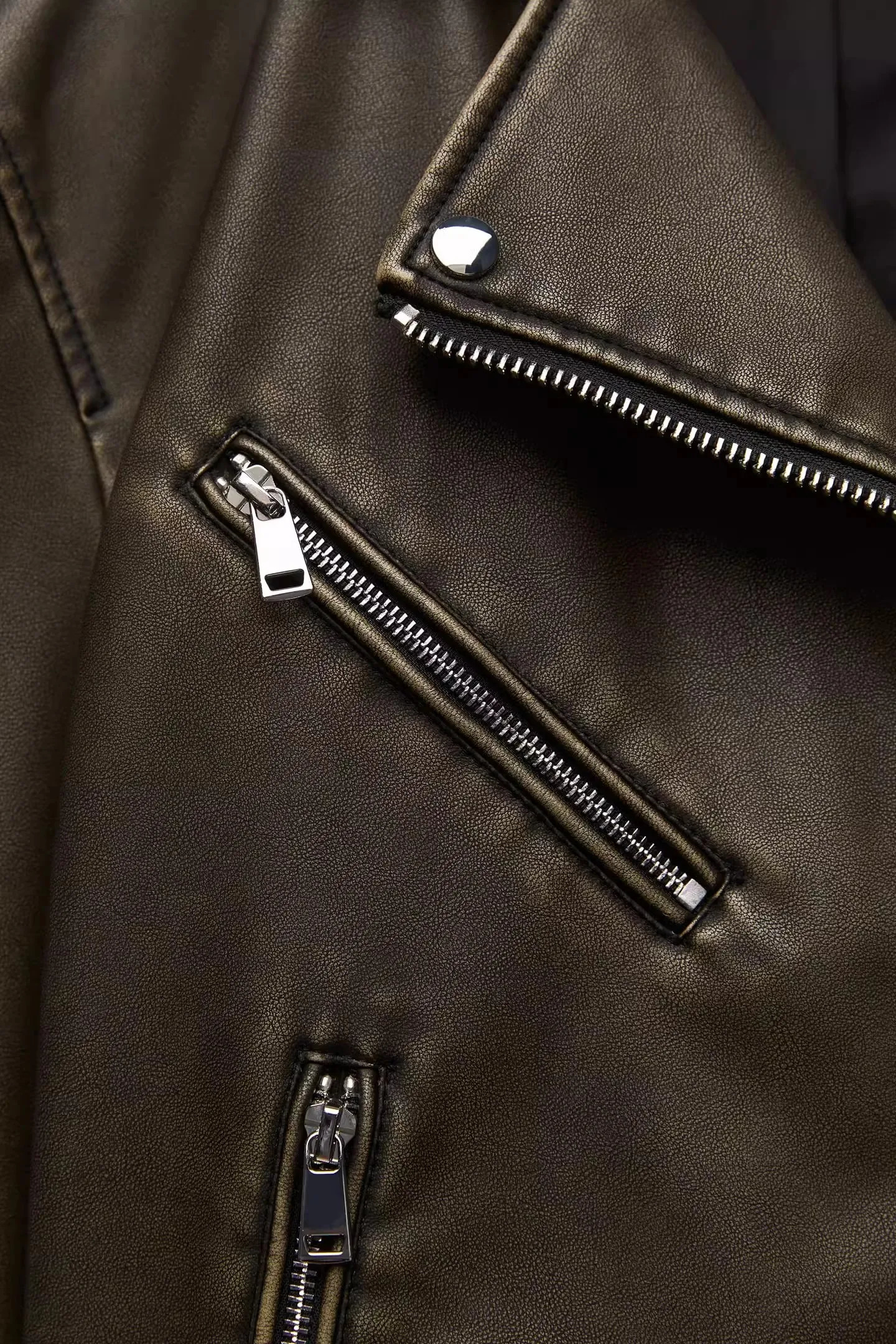 ZVRI ladies 2024 vintage do old washed leather locomotive type PU jacket womens coat top 241115