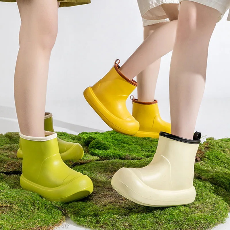 Rain Boots Women EVA Waterproof Comfortable Round Toe Rain Shoes Soft Platform Thick Sole Outdoor Wading Camping Rubber Shoes 241114