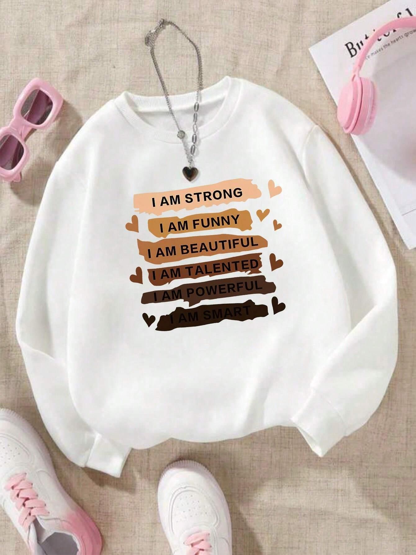 Designer's new casual and fashionable street women's sports shirt with inspirational slogan printed pullover, warm and soft hoodie, loose O-