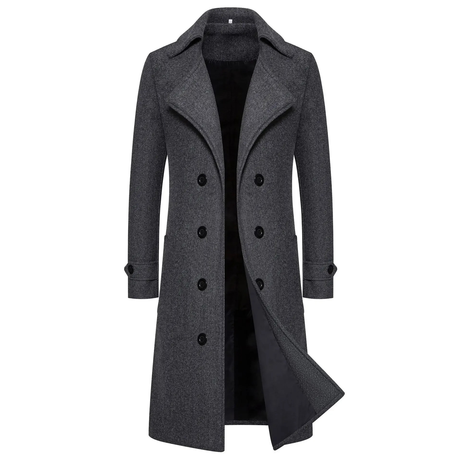 Mens autumnwinter double row button wool jacket long sleeved casual trench coat smooth silhouette 241115