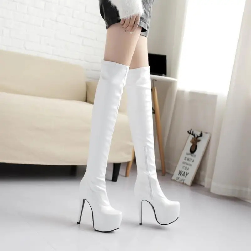 2024 Sexy Over The Knee Long Platform PU 14.5Cm Thin Heels Side Zipper Women High Tube Boots New Shoes