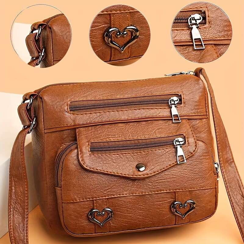 Fashionable Vegan Leather Shoulder Bag Stylish Versatile Crossbody Purse with Heartfelt Love Decor - Ethical, Durable, & Perfect for Everyday Chic