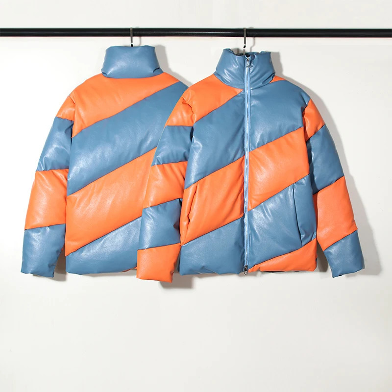 Mens Clothing Top Fashion Spiral Color Matching Leather Warm n Bread Patchwork Winter Casual Jacket ropa hombre 241115