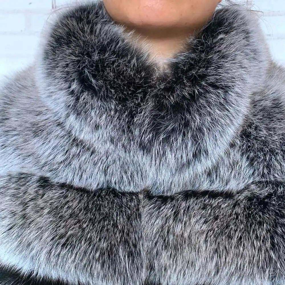Women Short Furry Real Fur Winter Coat Plus Size Stand Collar Long Sleeve Real Fox Fur Coat Spring Fashion Party Jacket Overcoat 241115