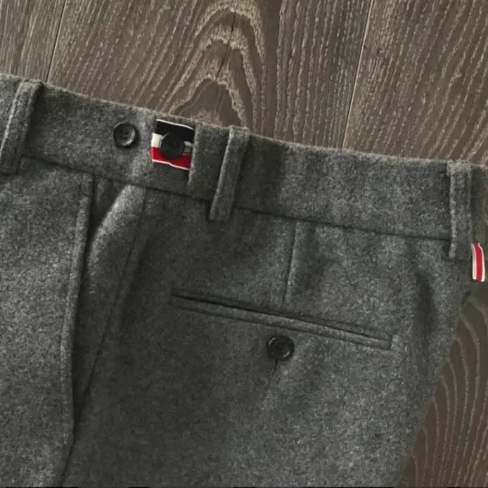 Mens autumn thick fitting pants mens straight leg slim small solid color casual trendy 241115