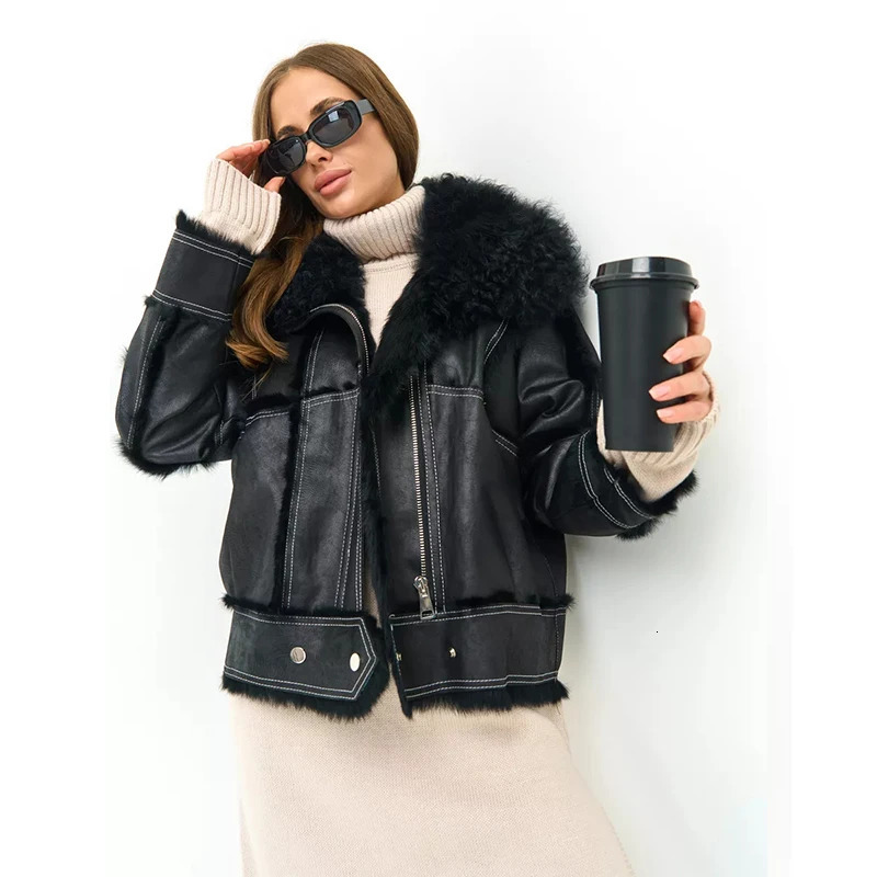 Fur Coat Women Winter 2024 In Jacket Natural Real Rabbit Hair Inner Liner Short Casual Slim VNeck Sheepskin For 241115