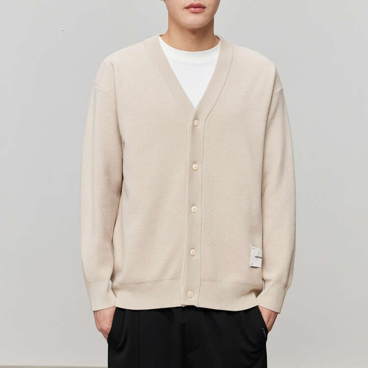 Woog2005 Black V-Neck Men's Cardigan Sweater 2024 Spring And Autumn New Style Micro Loose Outer Knitted Coat