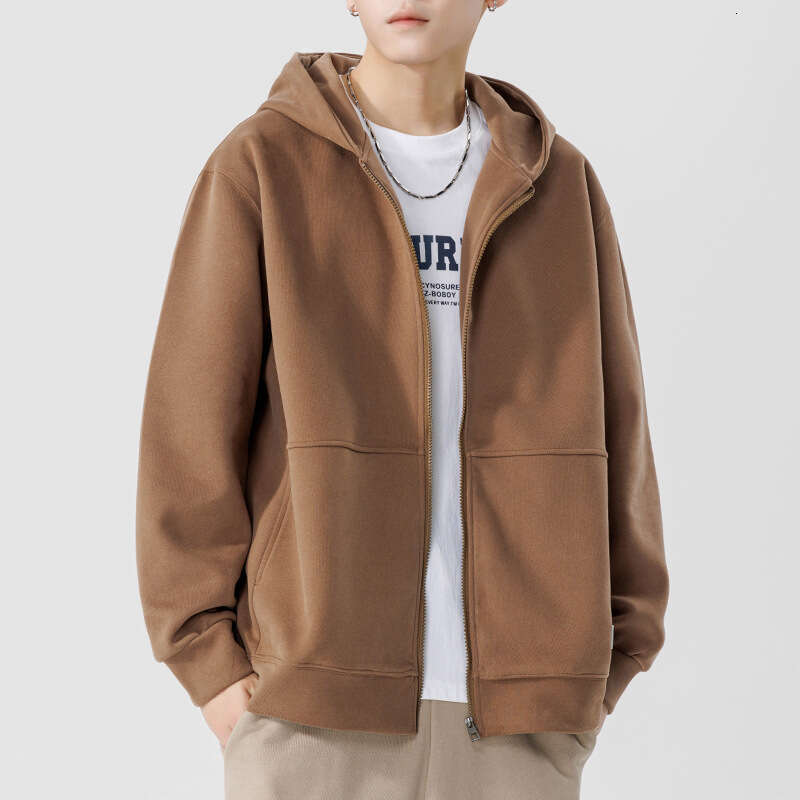 Hooded Cardigan Hoodie Loose Fitting Trendy Brand Solid Color Sports Jacket Couple Outfit Kunhai Pengyun Men's Clothing