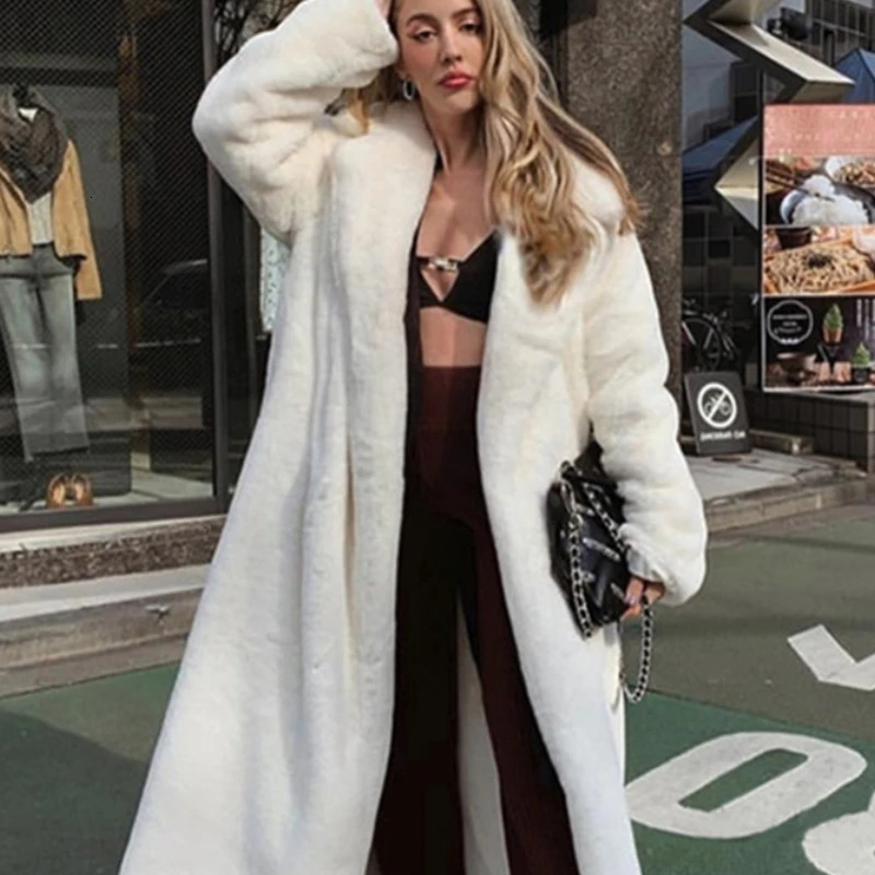 2023 Female Winter Plush Thick Warm Loose Women Faux Rabbit Fur Coat Loose Lapel Fur Coat 241115