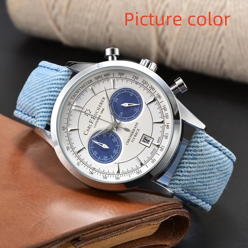 Carlf Wrist Watches for men 2024 mens Watches All dials work Quartz Watch High Quality Top Luxury Brand Chronograph Clock Fashion FLY BACK leather Strap Type