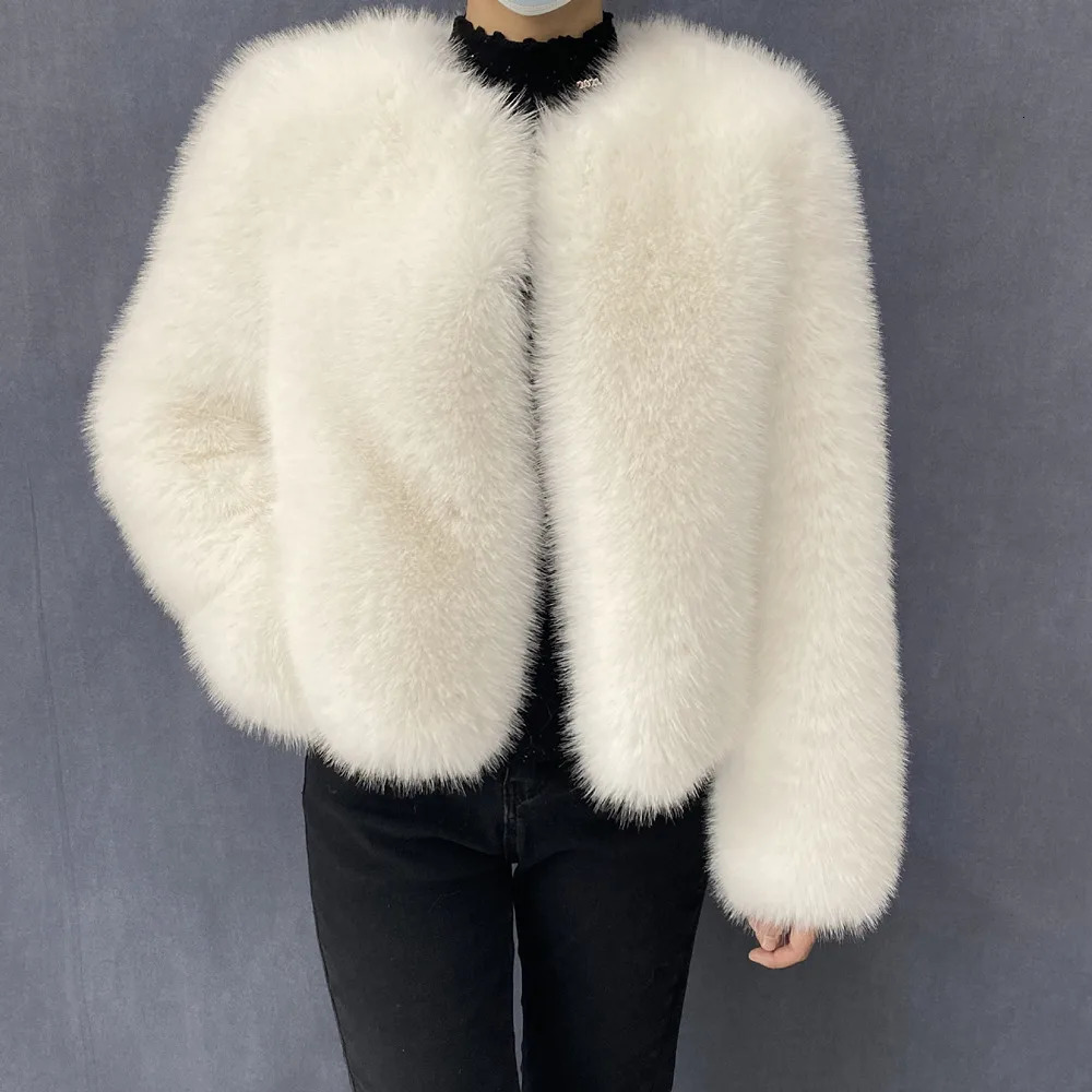 Street Fashion Faux Fur Coat Women Winter 2023 Cool Girls Fluffy Short Fur Fox Jacket 241115