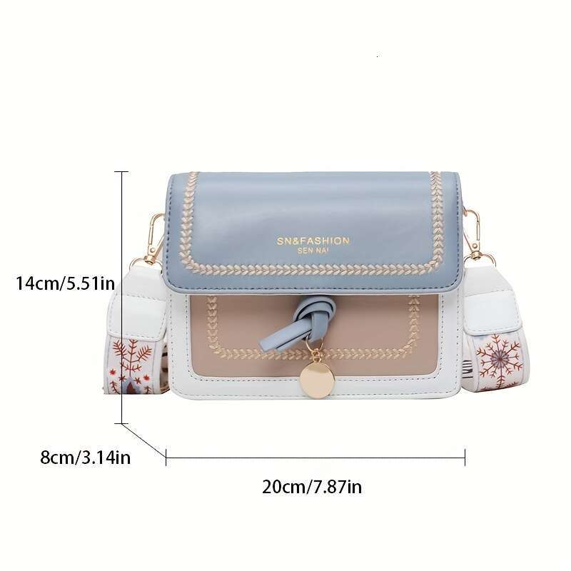 Wide Strap Fashion Flap Shoulder Bag, Women's Crossbody Purse with Buckle Decor