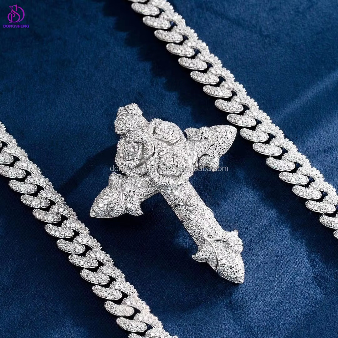 Name Personalized Make Pass Diamond Tester Iced Out Vvs Diamond Moissanite Cross Pendant Rapper Custom Character for Men V2