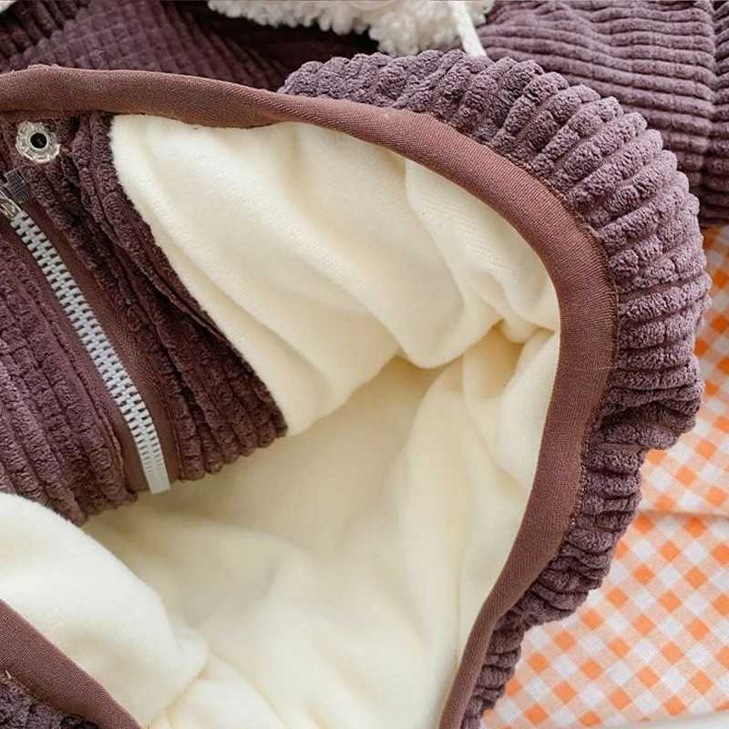 Cute bear plush baby jacket autumn thick warm coral jacket suitable for girls hooded jacket with pockets childrens clothing X241115
