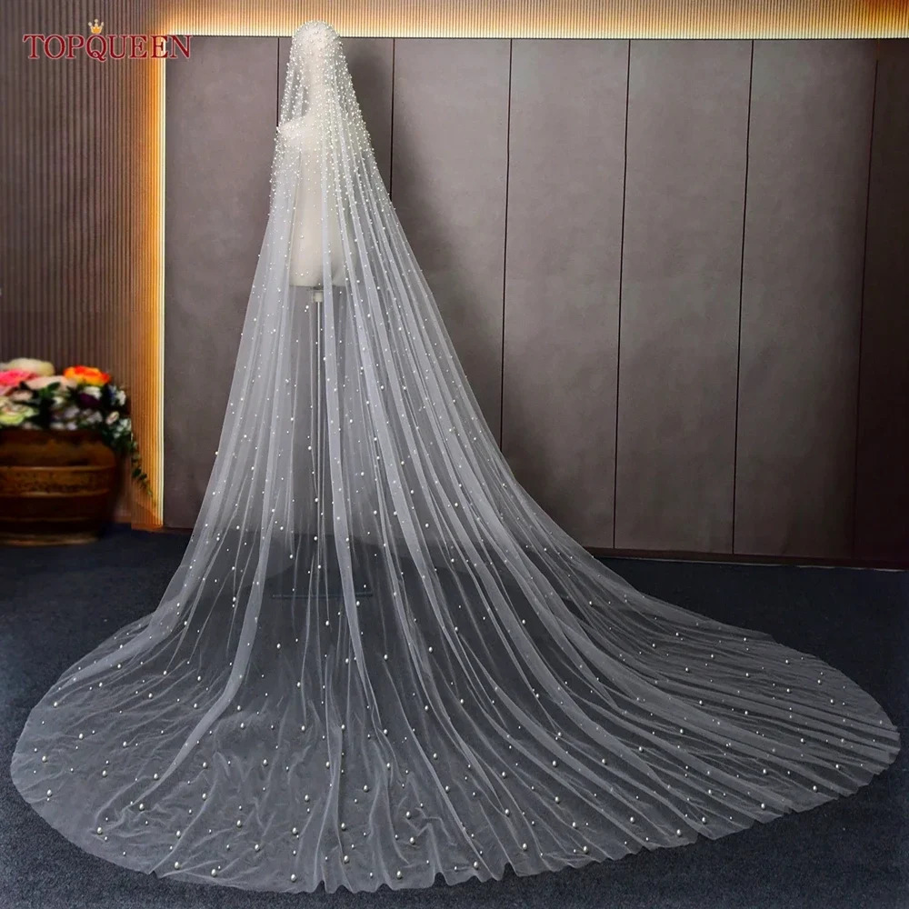 Pearl wedding veil with comb beads wedding accessories cathedral wedding veil and elegant 241115