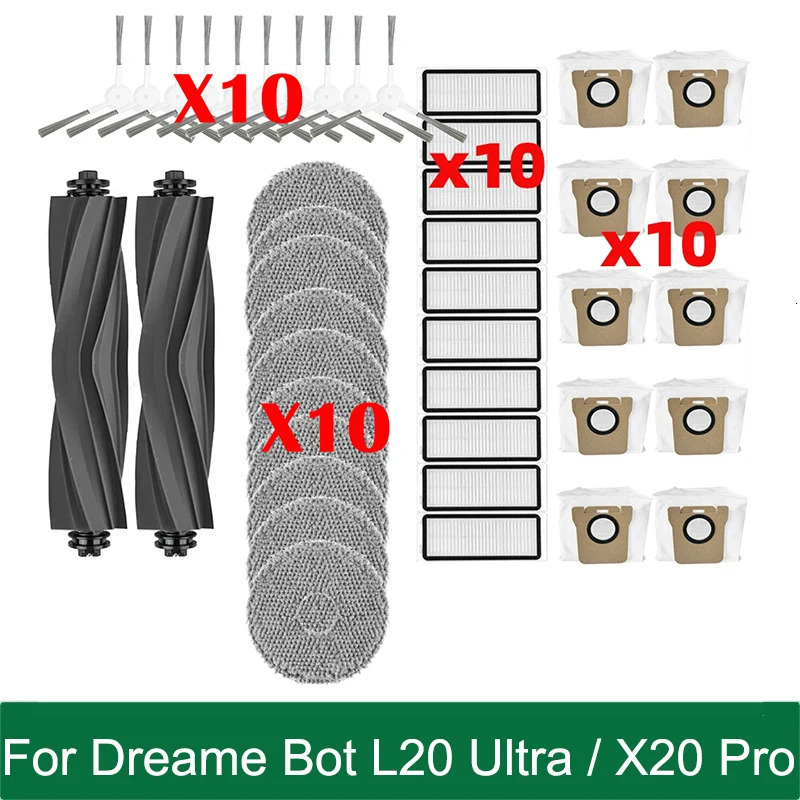 For Dreame Bot L20 Ultra / X20 Pro Robot Vacuums Main Side Brush Mop Cloths Rags Hepa Filter Dust Bags Accessories Replacement 240409