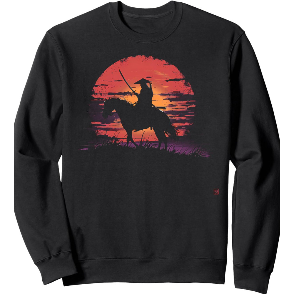 Long Sleeve Shirts for Men sweatshirt Samurai Horse Japan Sunset Warrior Art Silhouette Graphic Sweatshirt T shirt Tee Streetwear Casual tops clothes