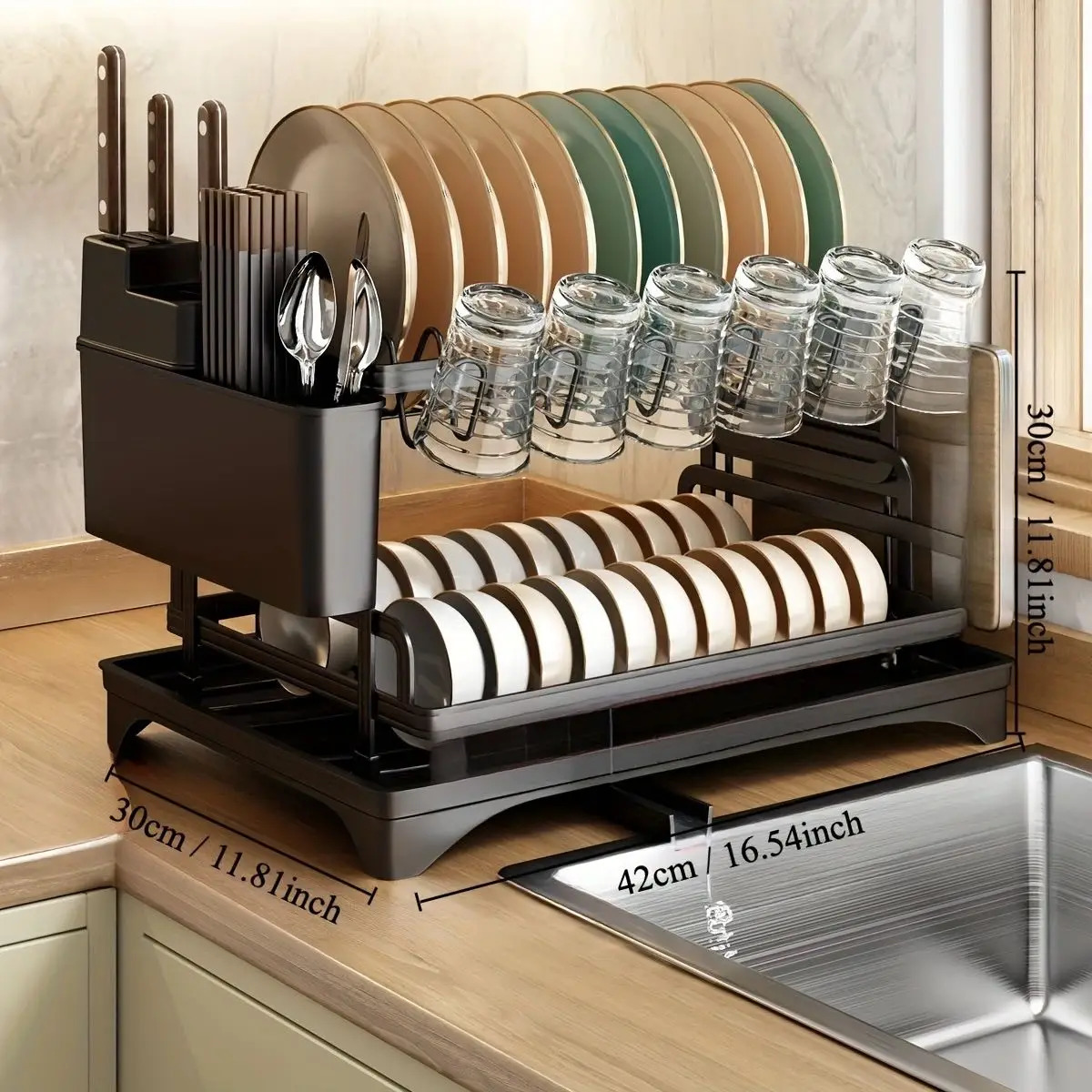 2-layer disk drying rack kitchen bowl drain storage rack table piece drain rack knife fork water cup storage rack 241115