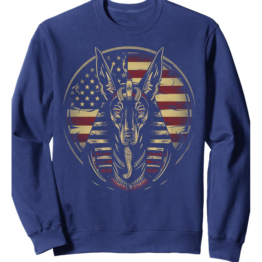 Long Sleeve Shirts for Men sweatshirt Anubis Egyptian God Ancient Egypt Mythology USA Flag Graphic Sweatshirt T shirt Tee Streetwear Casual tops cloth