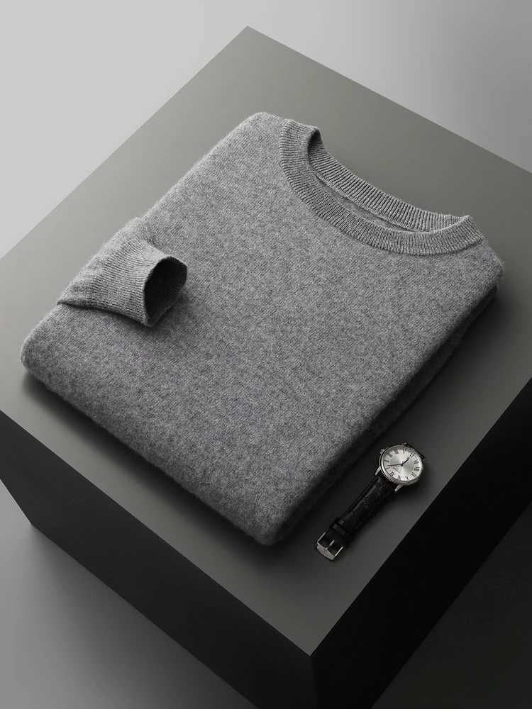 100% Merino Wool Mens O-Neck Long Slve Pullover Sweater Spring Autumn Smart Casual Pure Color Jumper Cashmere Knitwear TopsC241114