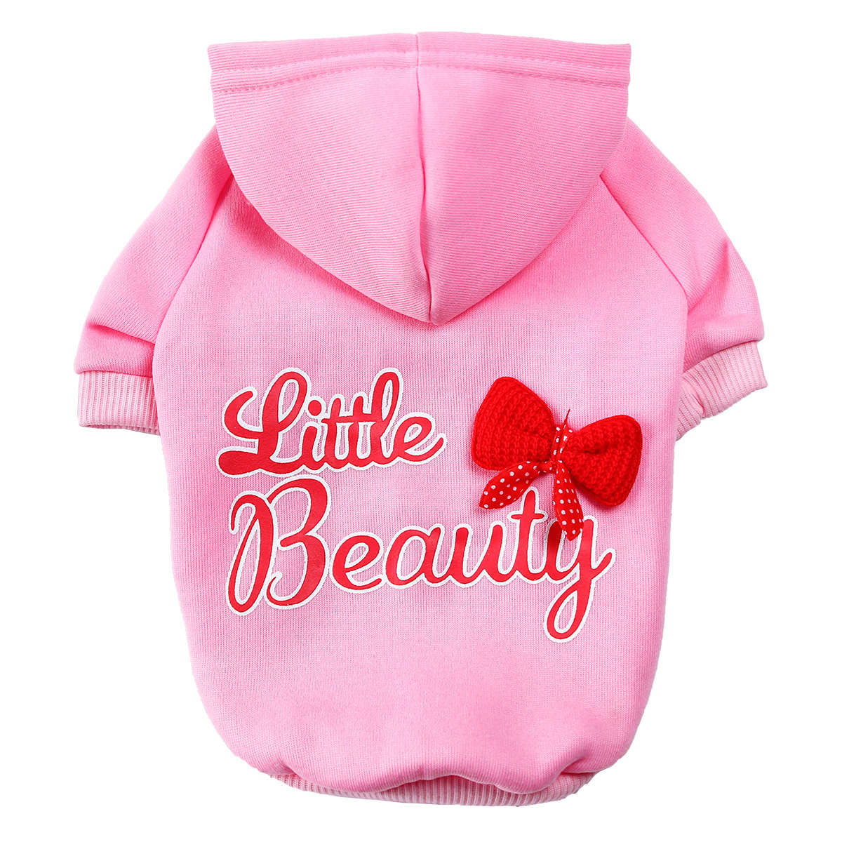 Pink Bowknot Dog Cotton Hoodie Fleece Lined Beauty Printing Designer Dog Hoodie Shirt with Leash Hole