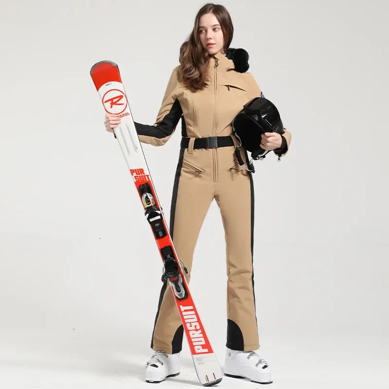 2025 New Skiing Suit Outdoor Winter Slim Fit Overalls Women One Piece Warm Ski Clothes Female Pro Windproof Waterproof Jumpsuit