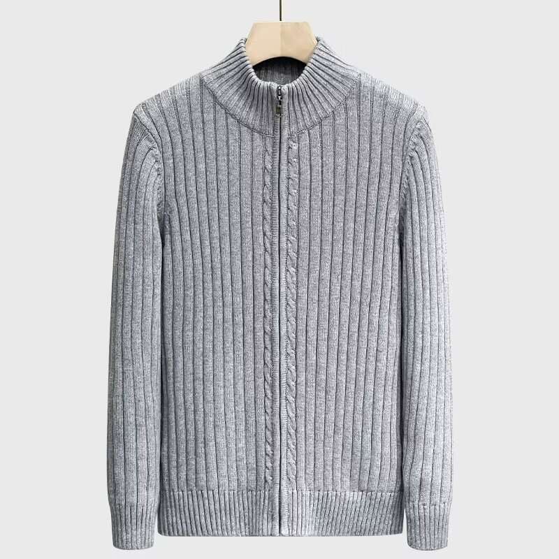 Stand Up Collar Knitted Cardigan Korean Version Slim Fit Jacket Men's Workplace Autumn And Winter Warm Woolen Sweater Gentleman Style