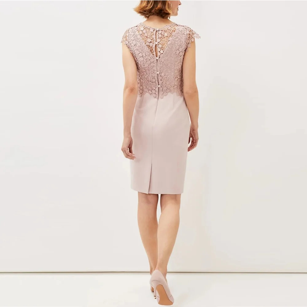 Elegant Blush Pink Mother of the Bride Dresses Suits Long Sleeves Jacket Sheath Knee Length Wedding Guest Gowns Lace Appliques Women Prom Party Dress 