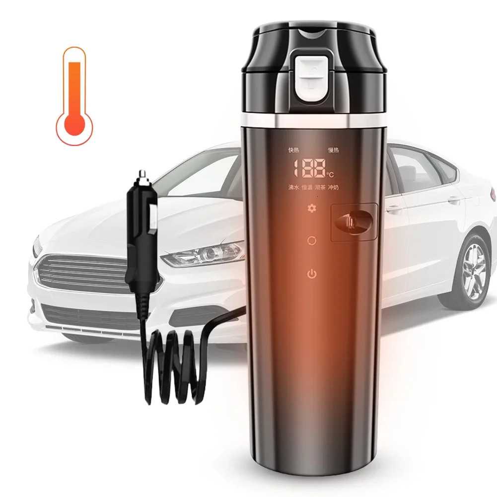 12V24V Car Heating Cup Digital LCD Display Electric Kettle Stainless Steel Heated Smart Mug 500ML Coffee Milk 241115