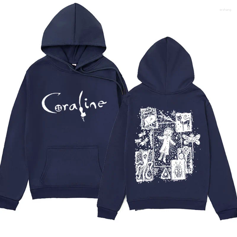 Men's Hoodies Coraline Movie Graphics Vintage Hoodie 2024 Fashion Oversized Sweatshirts Funny Gothic Harajuku Fleece Pullover Male