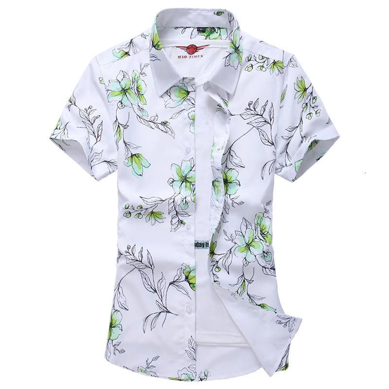 Summer White Printed Short Sleeved Shirt for Men Hawaii Rose Flower Shirts Hawaiian Vacation Camisa Chemise Big Size S7xl 240415