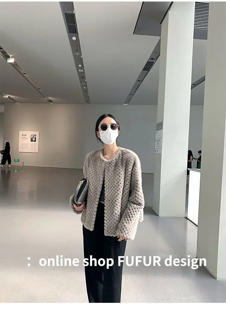 Otter Rabbit Fur Grass Coat Womens Versatile Round Neck Short Thick Warm Woven 241115
