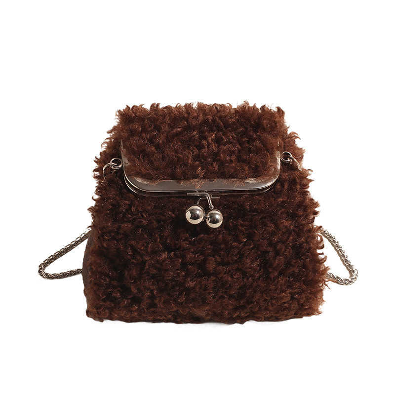 Autumn and winter lamb wool clip bag women's 2024 new chain crossbody bag super popular niche furry chain bag