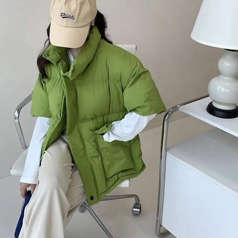 Cotton Padded Puffer Vest Half Sleeve Down Winter Jacket Women Short Sleeve Vest Autumn Spring Coat 241114
