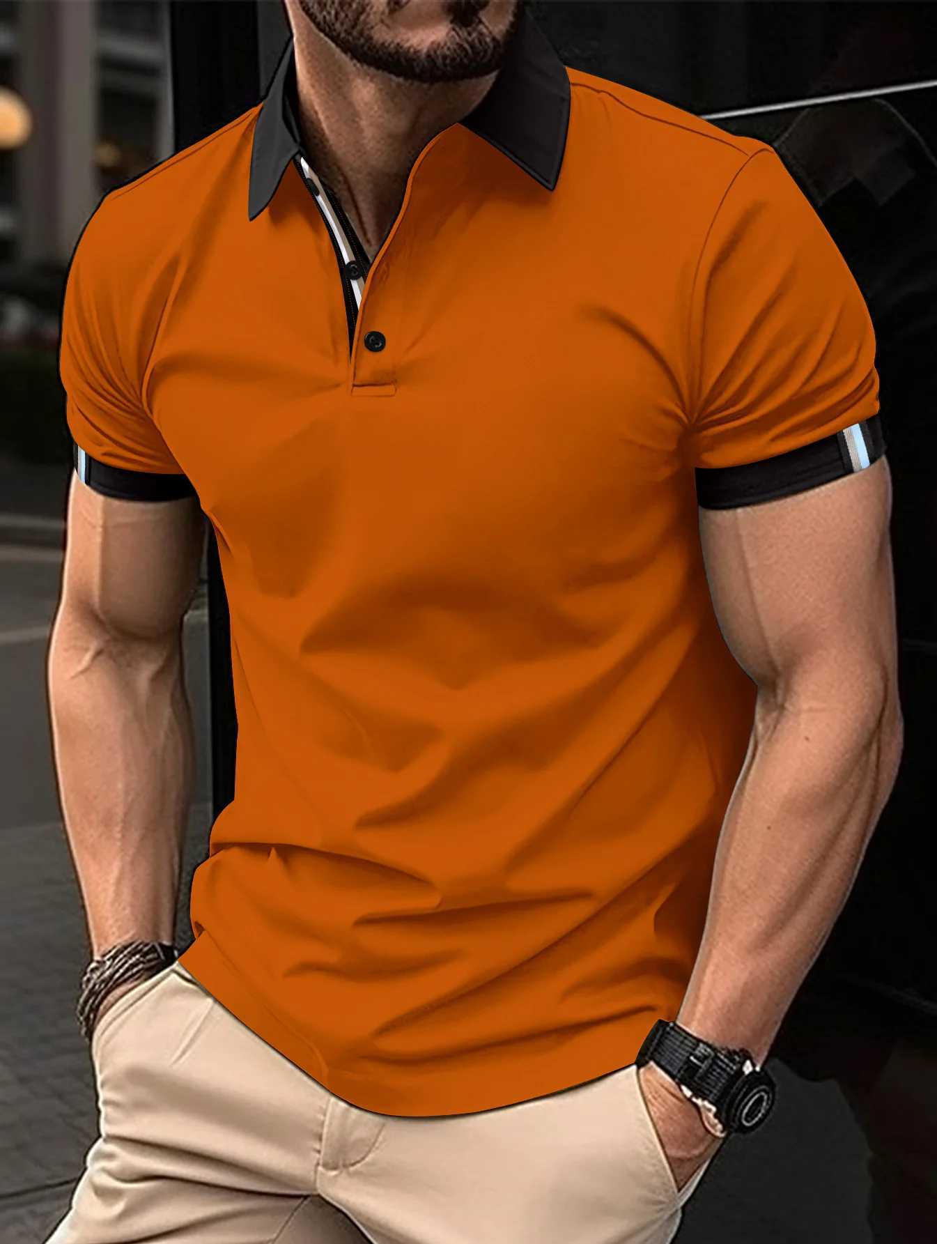 2024 Spring/Summer New Mens Fashion Buckled Collar Casual Short Sleeve Polo Shirt Solid Color Classic Horizontal Fit W241226