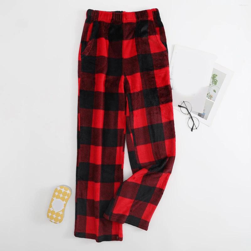Women's Sleepwear Plaid Pyjama Bottoms For Women Winter Coral Fleece Pajamas Pants Flannel Sleep Warm Trousers Home Wear
