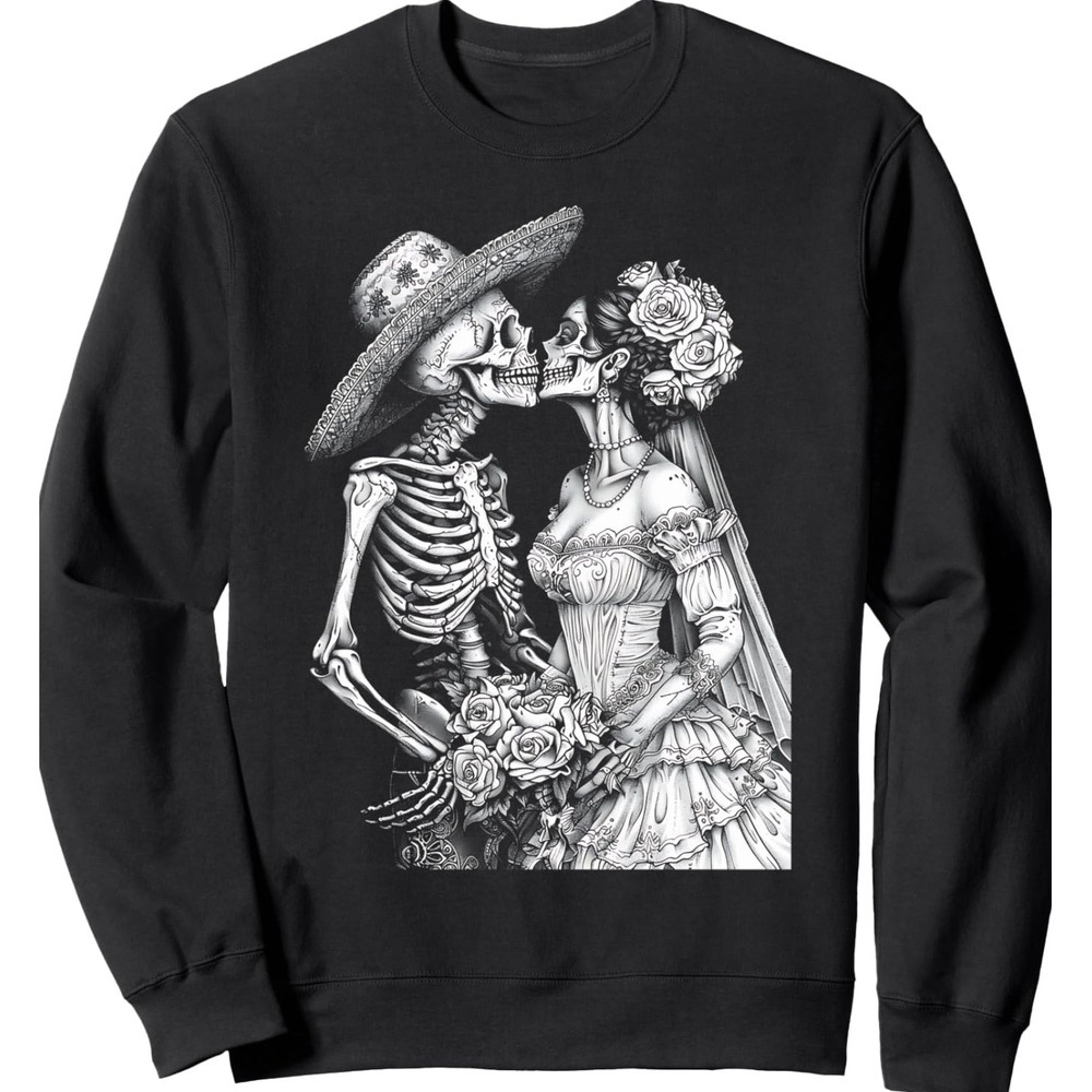 Long Sleeve Shirts for Men sweatshirt Skeleton Wedding Day Dead Bride and Groom Kiss Graphic Tees Sweatshirt Streetwear Casual tops clothes