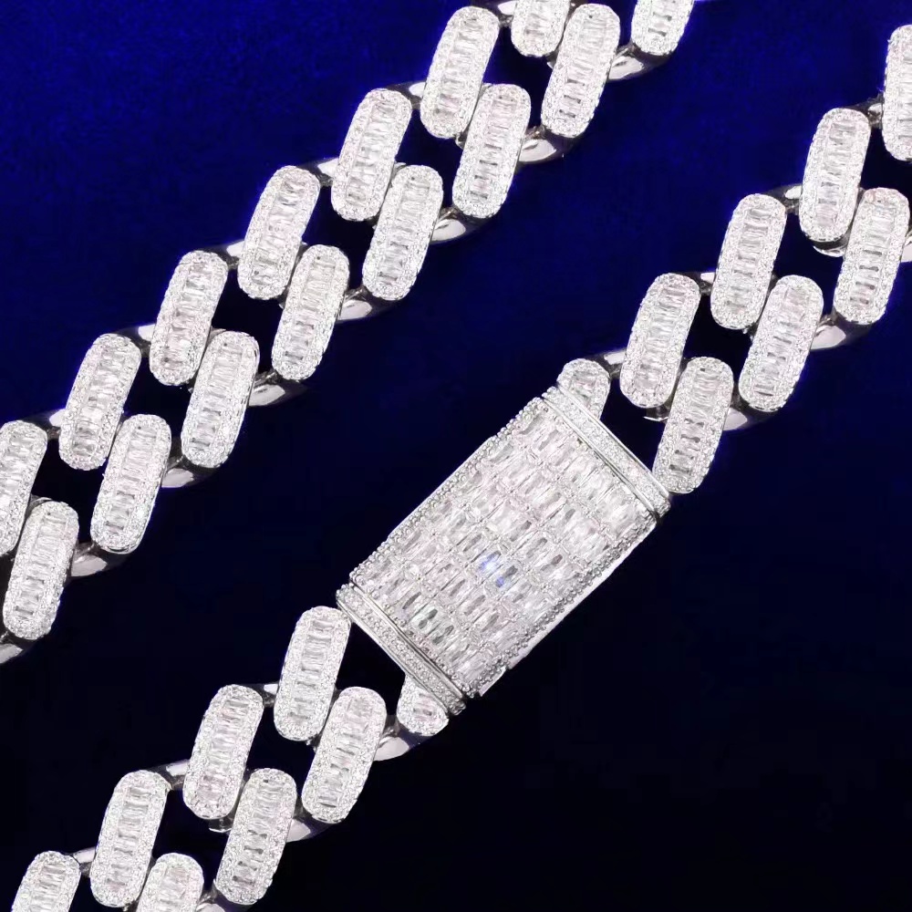 necklace moissanite chain Big Heavy Mens Necklace Sier Vvs Moissanite Baguette Dia Hip Hop Iced Out Cuban k Chain