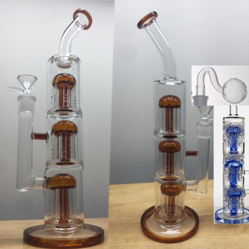 Pink Colorful High Straight Thick Glass Bongs Ice Notches 3 Function Glass Bong Glass Water Pipe Smoking Pipes Dual Perc Hookahs 14 mm glass oil burner