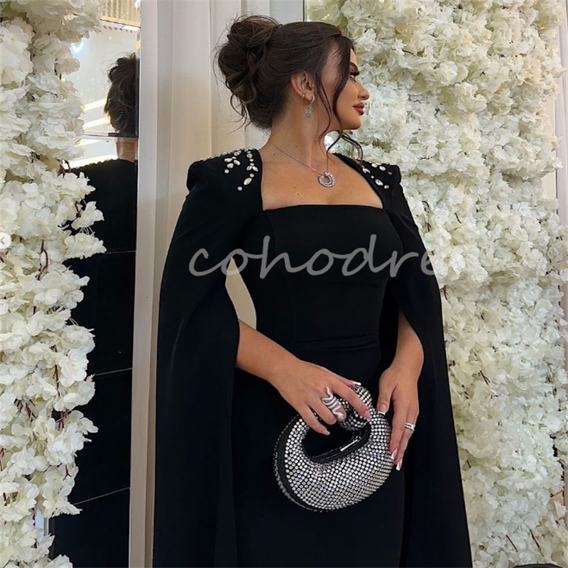 Kaftan Arabic Abaya Black Evening Dress Long Sleeve Moroccan Turkey Mermaid Prom Dresses Beaded Formal Ceremony Party Gowns Middle East vestidos de no