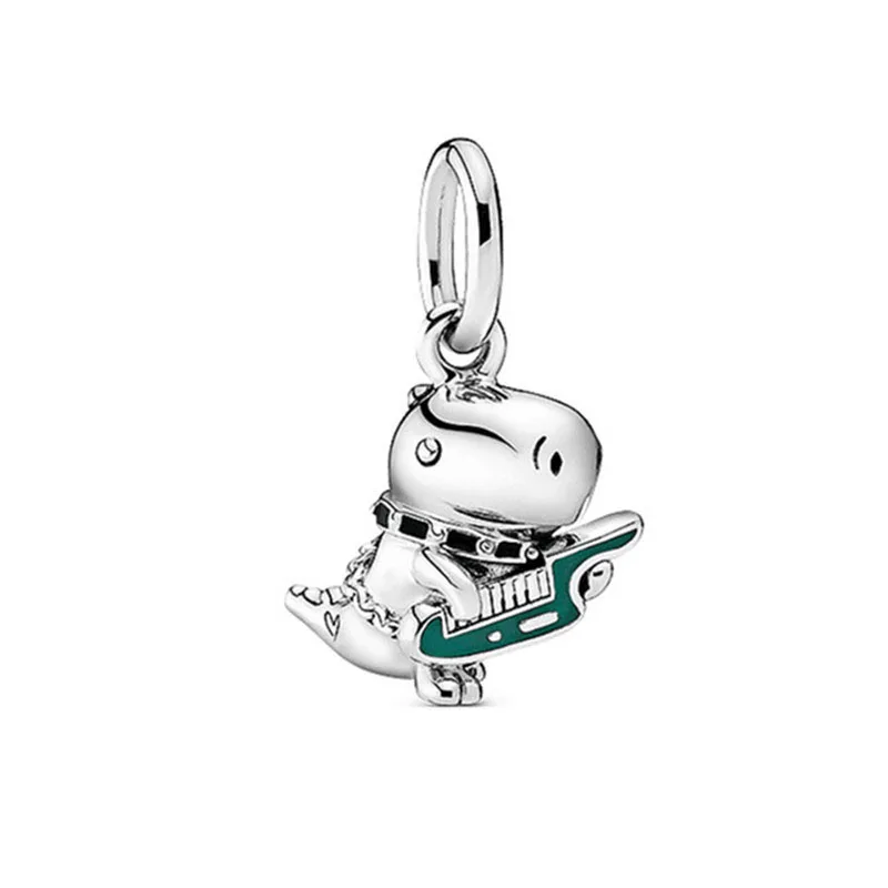 Silver Charm Heart Dog Double Dangle Charm Pet Puppy Dog Dangle Charm Fit S925 Snake Bracelet Women Jewelry DIY