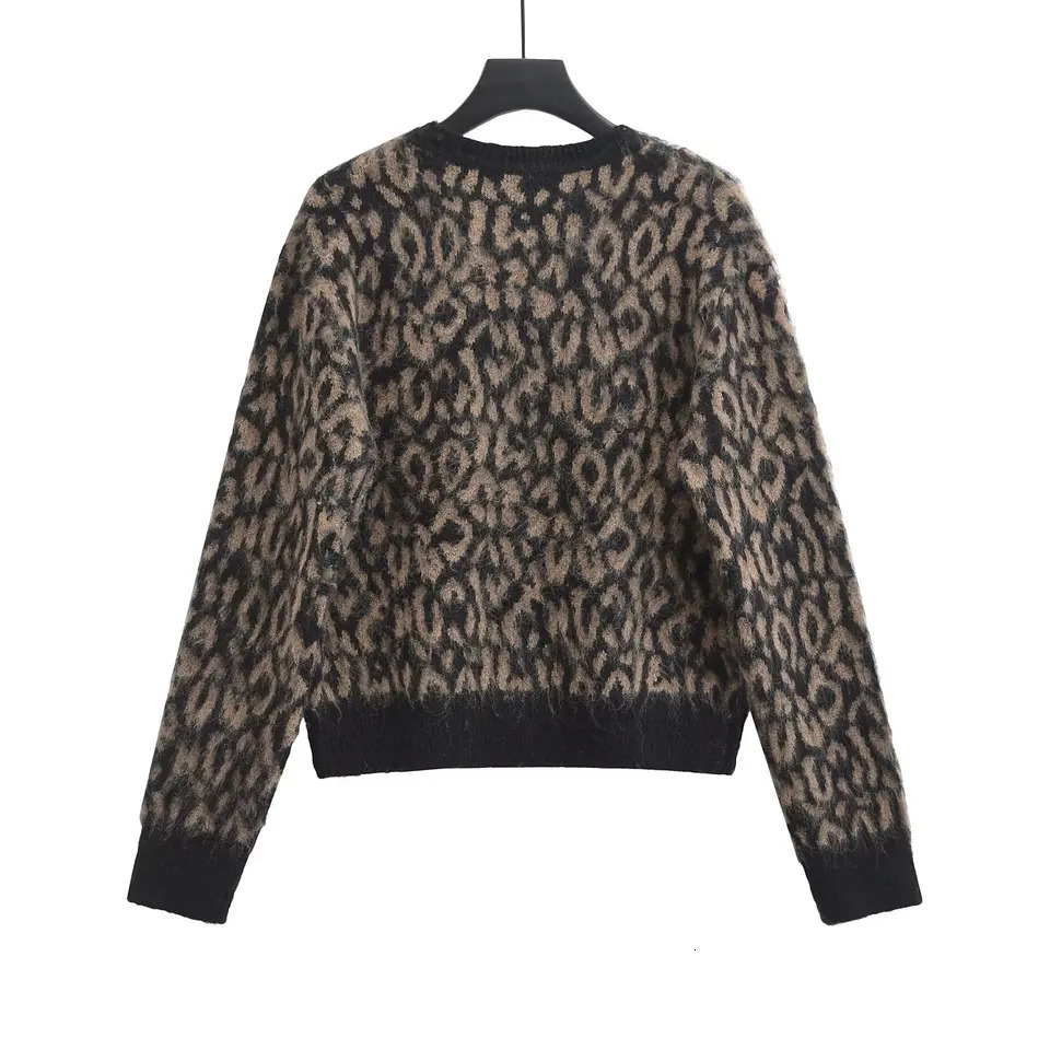 Traf Womens Sweater Autumn Winter Leopard Pattern Round Neck Knitted Top Knitted Top 241115