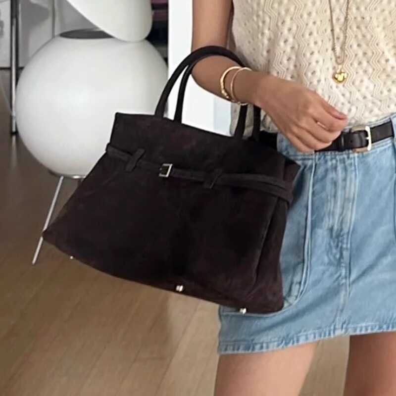 New Blogger Recommend Big Deep Red Office Commuter Tote Thick Chamois Women's Handbag Matte Suede Leather Female Shoulder Bag Suede BagVoyage