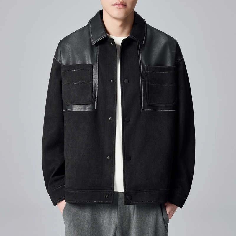 Mokaike Imitation Suede PU Splicing For Men, 2024 Autumn New Style, Simple Lapel Men's Jacket 81197