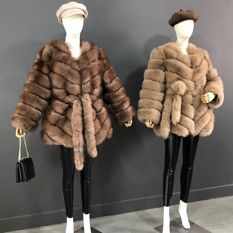 The Latest Fur Coat For Women Real Midlength Natural Jacket Hemline n Waist Belt And Drawstring 241115