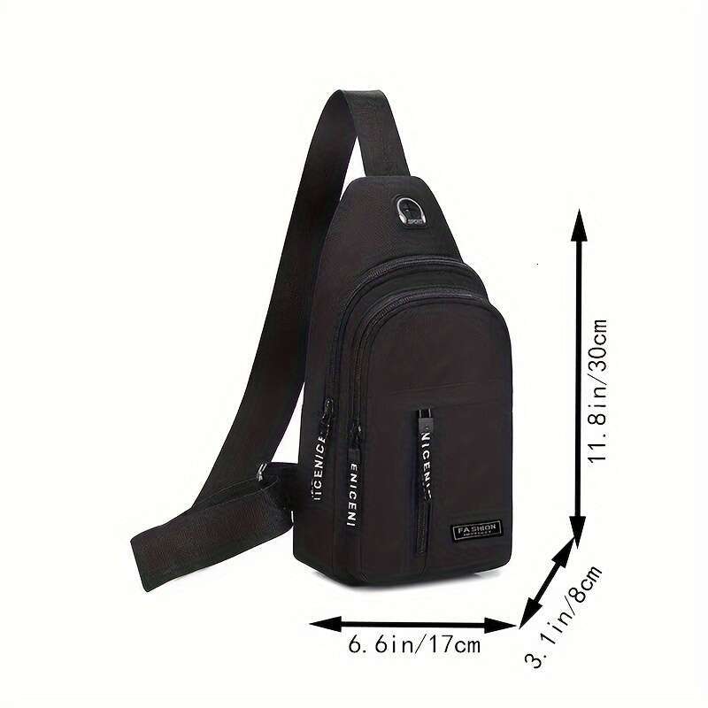 Men's Waterproof Nylon Crossbody Chest Bag - Casual Sports & Travel Sg with Zip Closure, Fashionable ing Detail