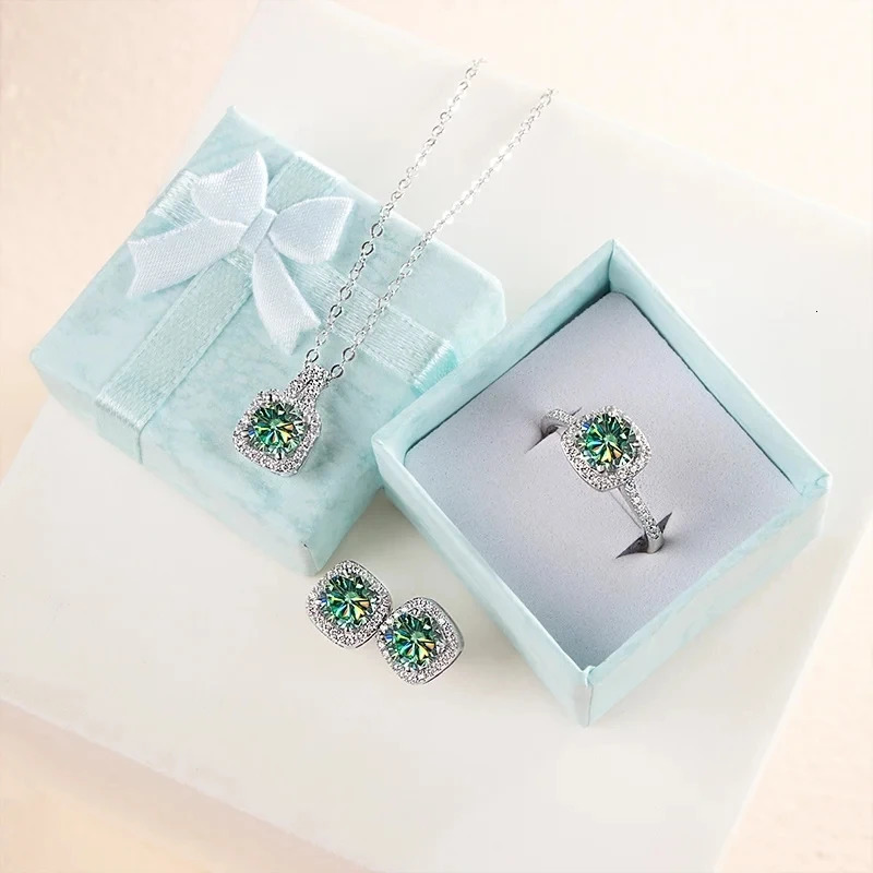 Joyce Jelly S925 Pure Silver Jewelry Womens 1 Carat Silica Diamond 3-Piece Necklace Ring Wedding Party 241115